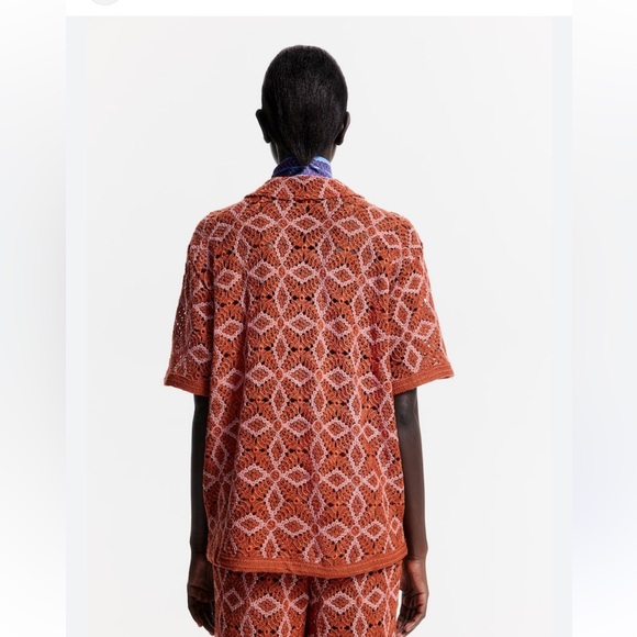 H&M The White Lotus Orange Crocheted Shirt Relaxed Fit Size M NWT - Picture 5 of 11